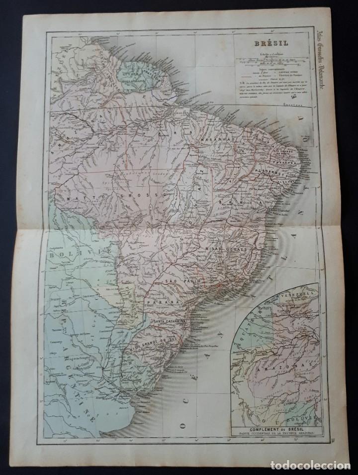 Mapas contempor&acirc;neos: MAPA- BR&Eacute;SIL. ATLAS GROSSELIN- DELAMARCHE. LITOGRAF&Iacute;A EN COLOR- 1883 (47 x 33CM)