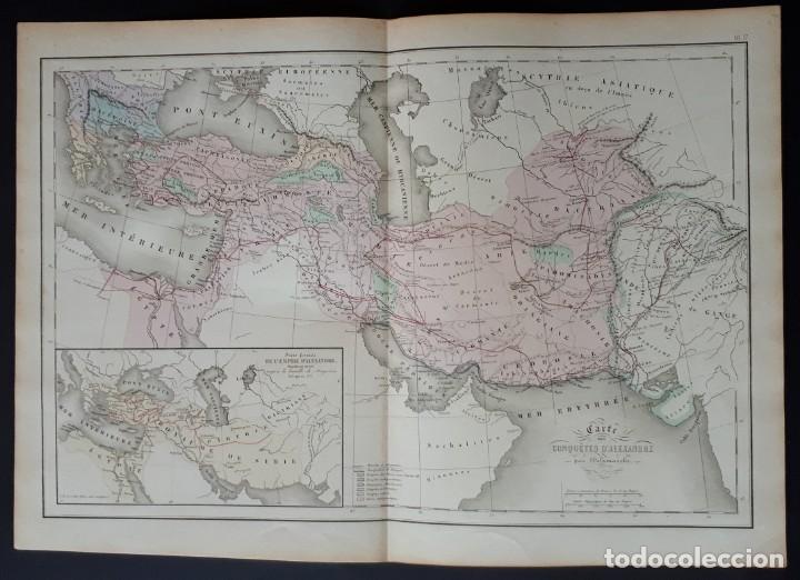 Mapas contempor&acirc;neos: MAPA- CARTE DES CONQU&Egrave;TES D'ALEXANDRE. ALTAS DELAMARCHE. LITOGRAF&Iacute;A EN COLOR- 1883 (47 X 33CM)