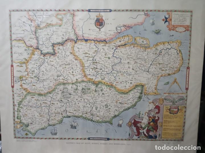 Mapas contempor&acirc;neos: SAXTON&acute;S MAP OF KENT, SUSSEX, SURREY AND MIDDLESEX 1575 / REPRO 1975
