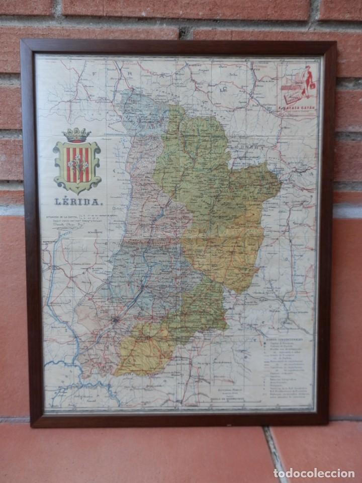 Mapas contempor&acirc;neos: MAPA DE L&Eacute;RIDA LITOGRAFIADO, ENMARCADO. BENITO CHIAS YNG&ordm;. PUBLICIDAD F. LA CASA GAY&Aacute;N.