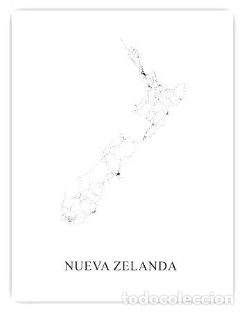 Mappe contemporanee: mapa nueva zelanda blanco y negro 80cmx61cm