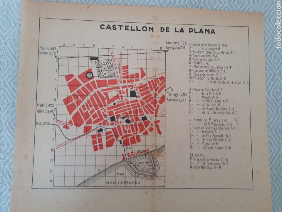 Mapas contempor&acirc;neos: Mapa plano vintage 50's Castellon de la plana