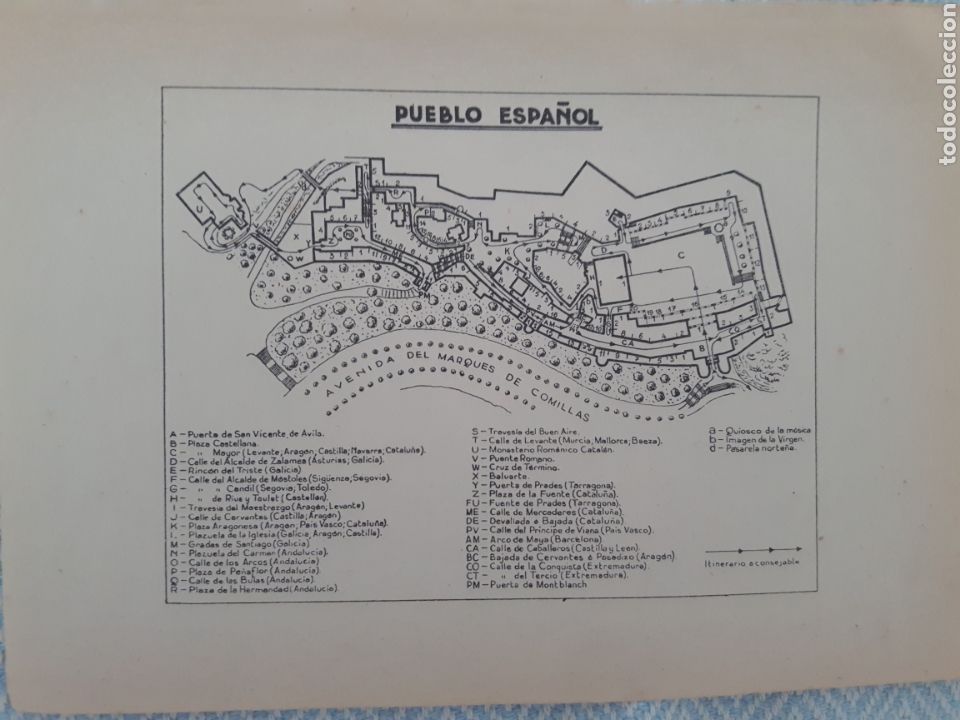 Mapas contempor&acirc;neos: Mapa plano vintage 50's Pueblo Espa&ntilde;ol Barcelona