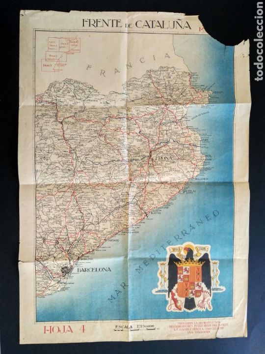 Mapas contempor&acirc;neos: MAPA DEL FRENTE DE CATALU&Ntilde;A. GUERRA CIVIL. HOJA 4