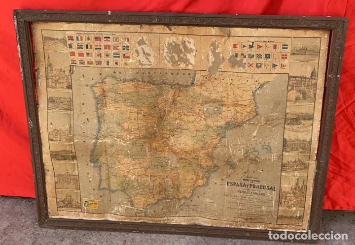 Mapas contempor&acirc;neos: MAPA ANTIGUO GENERAL DE ESPA&Ntilde;A Y PORTUGAL Y SUS FERROCARRILES 1903 EN CARTON 87 X 115 CMS