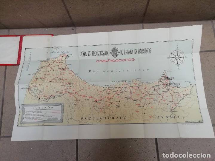 Mapas contempor&aacute;neos: zona de protectorado de espa&ntilde;a en marruecos.Mapa plegado en estuche rojo.