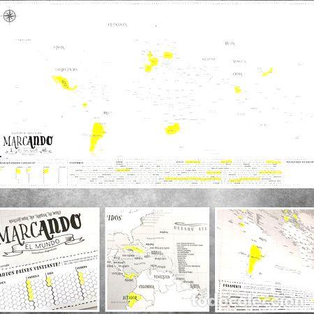 Mapas contempor&aacute;neos: mapa marcando el mundo lamina para resaltar tus viajes