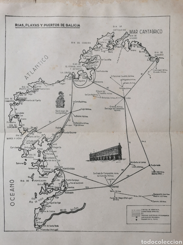 Mapas contempor&aacute;neos: Antiguo plano mapa r&iacute;as playas y puertos de Galicia