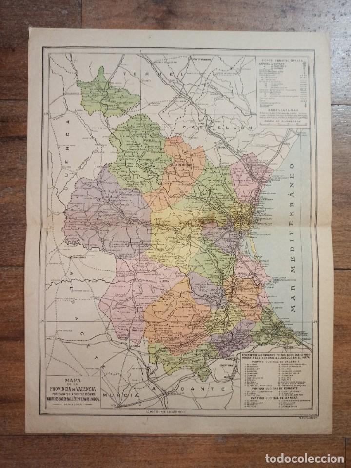Zeitgen&ouml;ssische Karten: MAPA PROVINCIA DE VALENCIA, ORIGINAL1913, BARCELONA, BAILLY-BAILLI&Egrave;RE Y RIERA, MUY BUEN ESTADO
