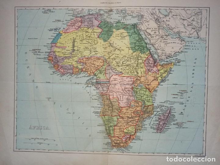 Mapas contempor&acirc;neos: MAPA DE &Aacute;FRICA, ORIGINAL, PALUZ&Iacute;E, BARCELONA, 1896, LITOGRAF&Iacute;A EN COLOR Y EN ESPA&Ntilde;OL