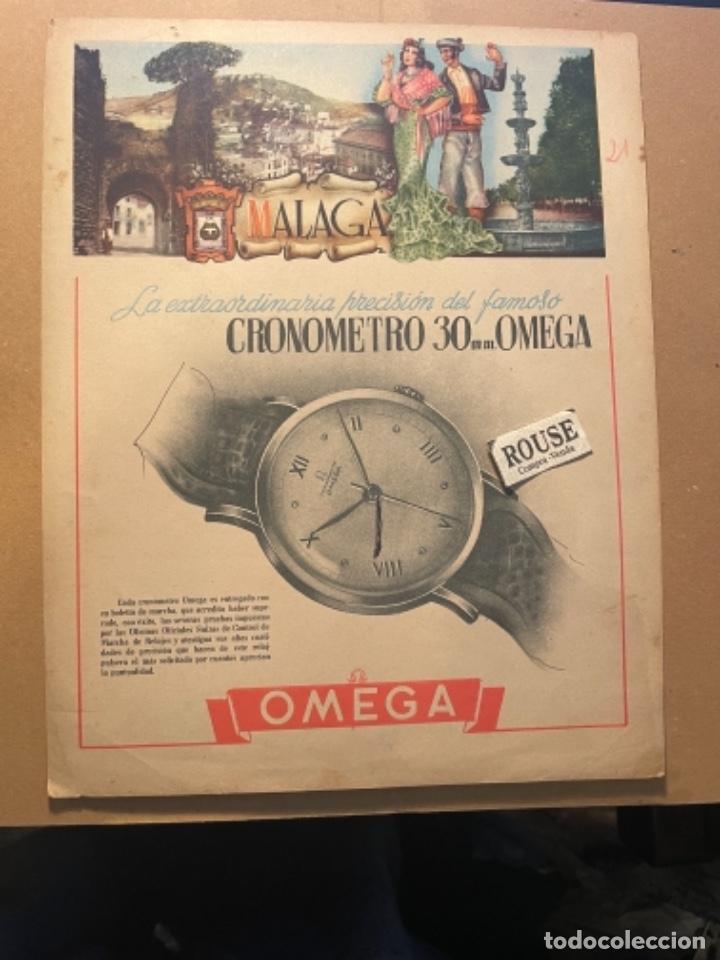 Mapas contempor&aacute;neos: ANTIGUO MAPA DE MALAGA , PARTE POSTERIOR PUBLICIDAD OMEGA . 29X23 CM. MARCAS DE BOLIGRAFO