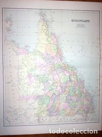 Contemporary maps: mapa original queensland publicado en londres en 1896