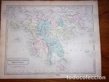 Mapas contempor&acirc;neos: mapa peloponeso y grecia meridional original de londres 1861