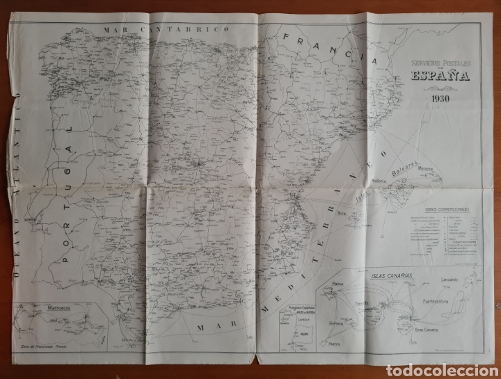 Mapas contempor&acirc;neos: Mapa Servicios Postales Espa&ntilde;a 1930 Posesiones Golfo Guinea Fernando Poo Muni Marruecos Correos