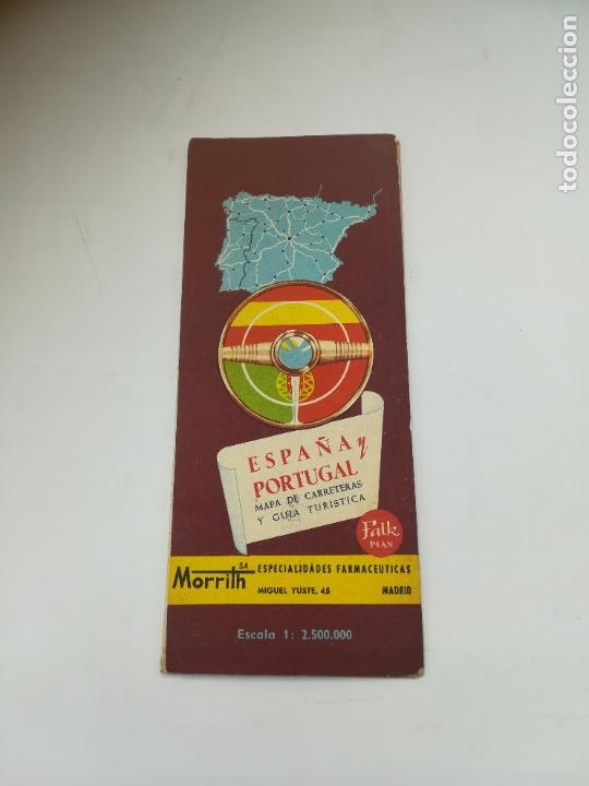 Mappe contemporanee: MAPA CON PUBLICIDAD DE FARMACIA. MORRITH SA. ESPA&Ntilde;A Y PORTUGAL. CARRETERAS Y GUIA. VER