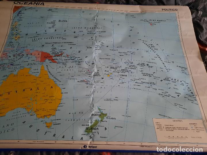 Mapas contempor&acirc;neos: OCEANIA POL&Iacute;TICO. F&Iacute;SICO. EDIGOL. MAPA GRAN TAMA&Ntilde;O VINTAGE DE COLEGIO. BUEN ESTADO