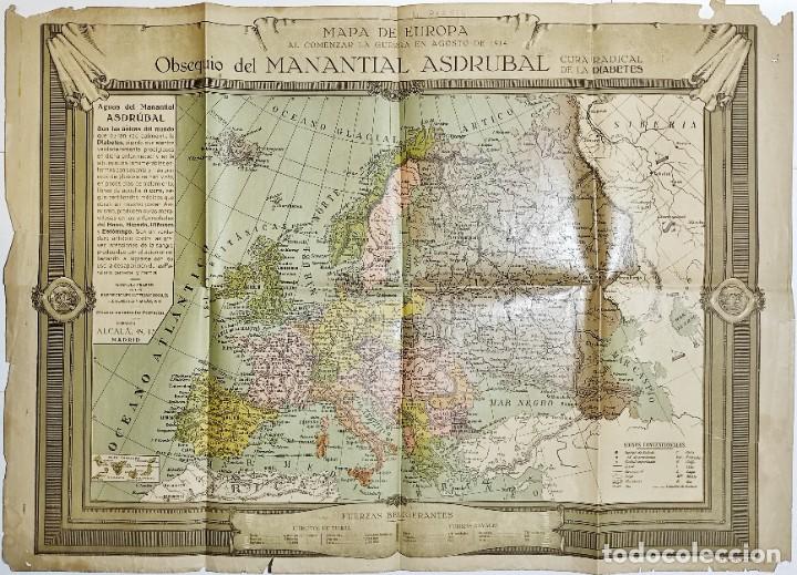 Mappe contemporanee: MAPA DE EUROPA AL COMENZAR LA GUERRA EN AGOSTO DE 1914. OBSEQUIO MANANTIAL ASDRUBAL.