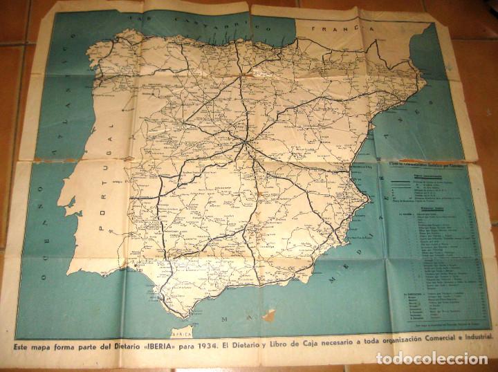 Mapas contempor&acirc;neos: Mapa de Espa&ntilde;a, papel fino plegable procedente del dietario de Iberia 1934 (Ver decripci&oacute;n).