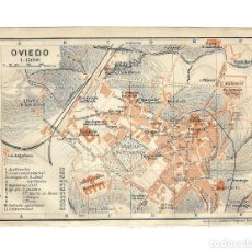 Cartes géographiques contemporaines: 1913 MAPA PLANO DE OVIEDO ORIGINAL BAEDEKER EDITADO EN LEIPZIG - PERFECTO ESTADO. Lote 312980838