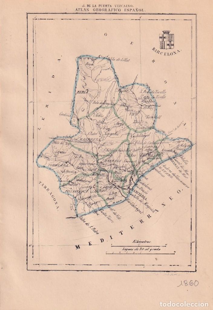 Contemporary maps: MAPA PROVINCIA BARCELONA ATLAS GEOGRAFICO ESPA&Ntilde;OL. J. DE LA PUERTA VIZCAINO. 1860