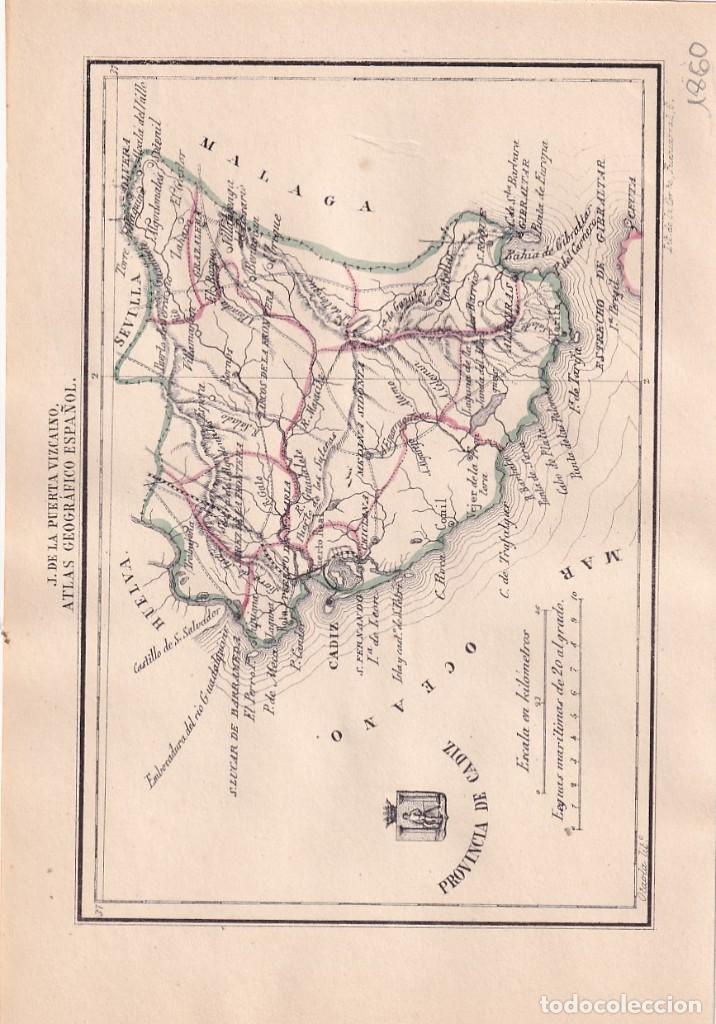 Contemporary maps: MAPA PROVINCIA C&Aacute;DIZ ATLAS GEOGRAFICO ESPA&Ntilde;OL. J. DE LA PUERTA VIZCAINO. 1860