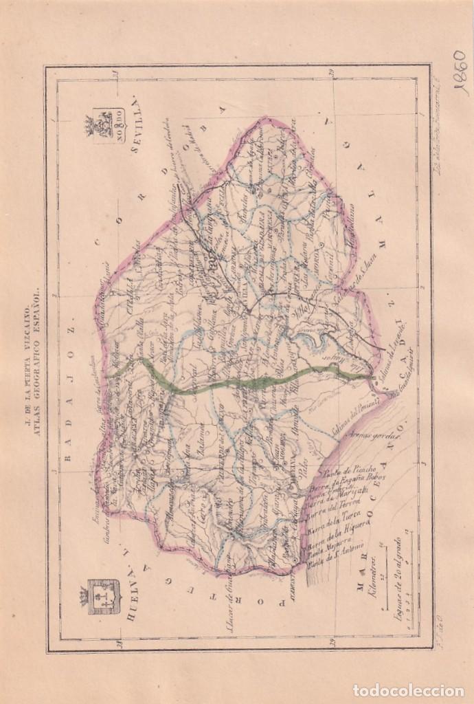 Zeitgen&ouml;ssische Karten: MAPA PROVINCIA HUELVA ATLAS GEOGRAFICO ESPA&Ntilde;OL. J. DE LA PUERTA VIZCAINO. 1860
