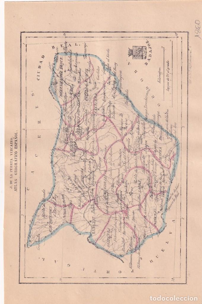Zeitgen&ouml;ssische Karten: MAPA PROVINCIA BADAJOZ ATLAS GEOGRAFICO ESPA&Ntilde;OL. J. DE LA PUERTA VIZCAINO. 1860