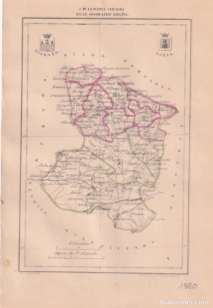 Contemporary maps: MAPA PROVINCIA LOGRO&Ntilde;O ATLAS GEOGRAFICO ESPA&Ntilde;OL. J. DE LA PUERTA VIZCAINO. 1860