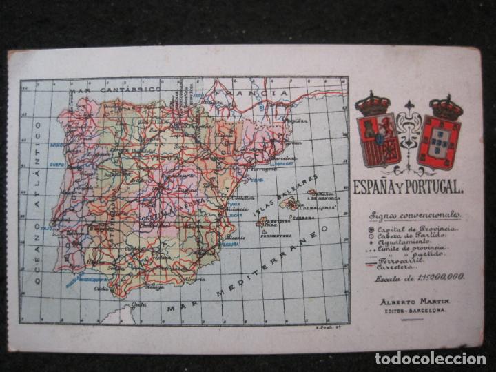 Contemporary maps: MAPA DE ESPA&Ntilde;A Y PORTUGAL-ALBERTO MARTIN EDITOR-POSTAL ANTIGUA-(89.384)