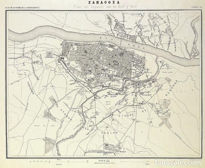 Mapas contempor&aacute;neos: Zaragoza. Plano del segundo sitio en 1808 y 1809. Edit. Dep&oacute;sito de la Guerra, 1868.