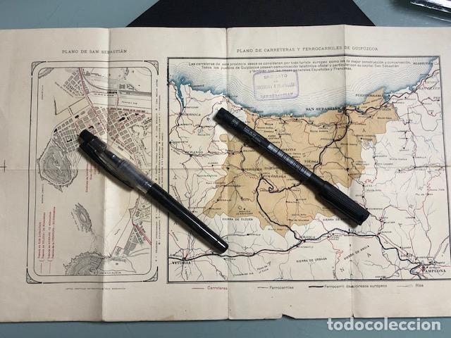Mapas contempor&aacute;neos: Antiguo Plano Carreteras y Ferrocarriles de San Sebasti&aacute;n. A&ntilde;os 20. Tama&ntilde;o 37,5 X 23 cms