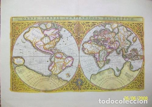 Mapas contempor&acirc;neos: mapa planisferio orbis terrae compendiosa descriptio