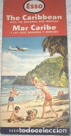 Mapas contempor&acirc;neos: antiguo mapa plegable turistico mar caribe publicidad esso