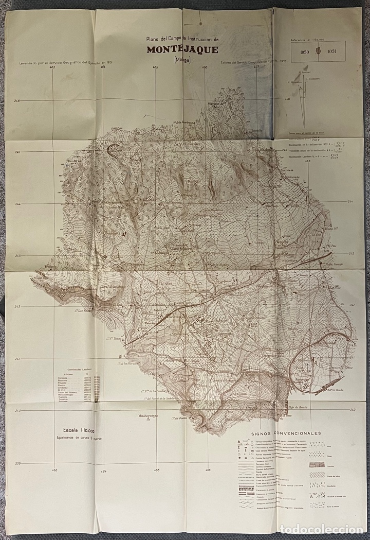 Zeitgen&ouml;ssische Karten: MILITAR MONTEJAQUE, Malaga.. Plano del Campo de Instruccion. Escala 1:10.000 (a.1952)