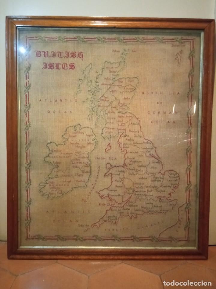 Zeitgen&ouml;ssische Karten: Antiguo MAPA ISLAS BRITANICAS bordado