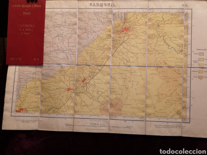 Mappe contemporanee: MAPA GEOL&Oacute;GICO - CARMONA - SEVILLA - No 18 - A&Ntilde;O 1929 - MAPA 48.50 X 76 CM - 14 X 25 CM