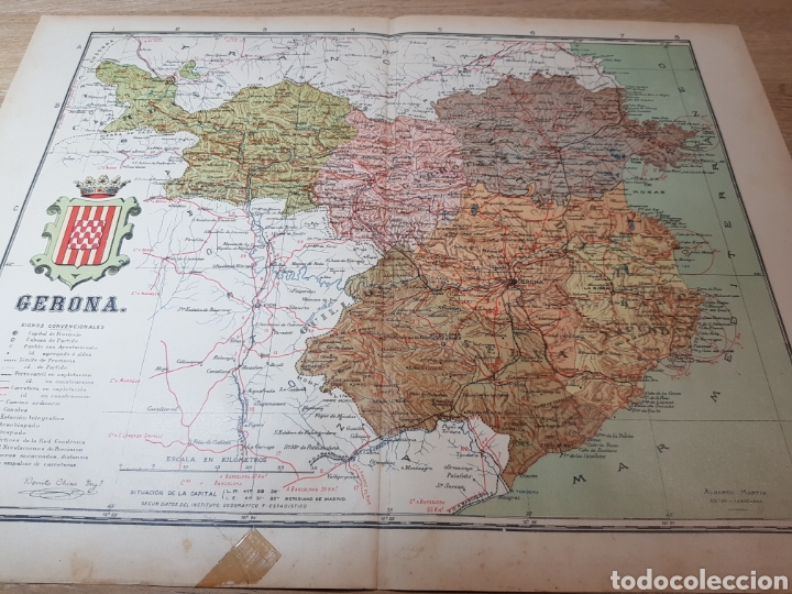 Mapas contempor&aacute;neos: MAPA DE GERONA A&Ntilde;O 1915 50 X 37 CMS. - Foto 1