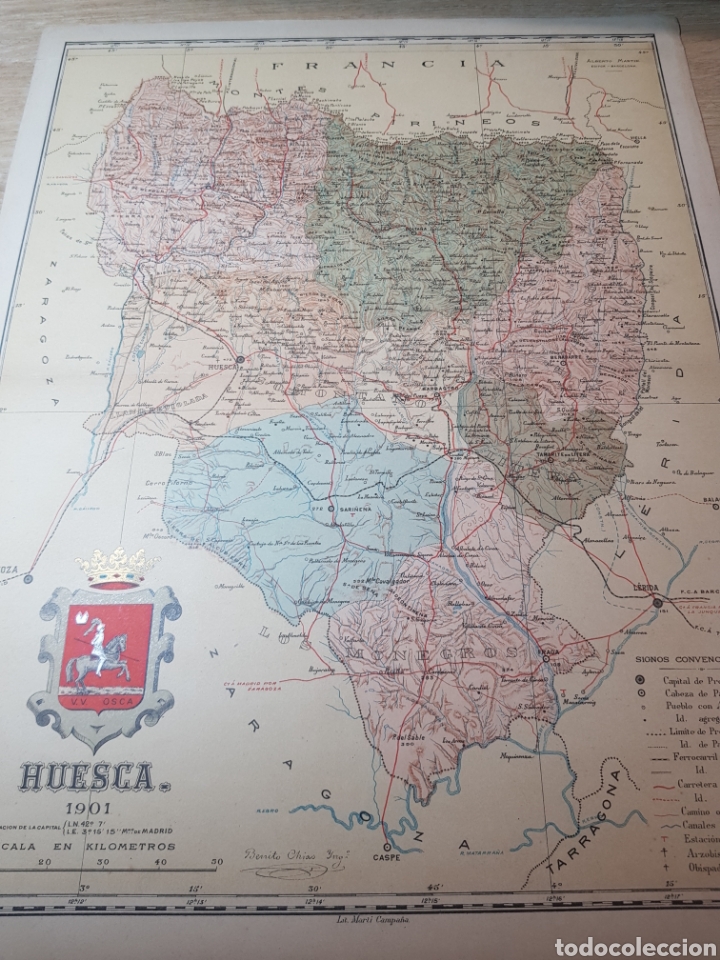 Mapas contempor&aacute;neos: MAPA DE HUESCA A&Ntilde;O 1901 36 X 46 - Foto 1
