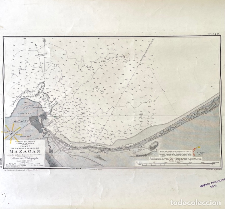 Mapas contempor&acirc;neos: Plano de la rada y el puerto de Mazagan a&ntilde;o 1926, Yadida, Marruecos, Africa