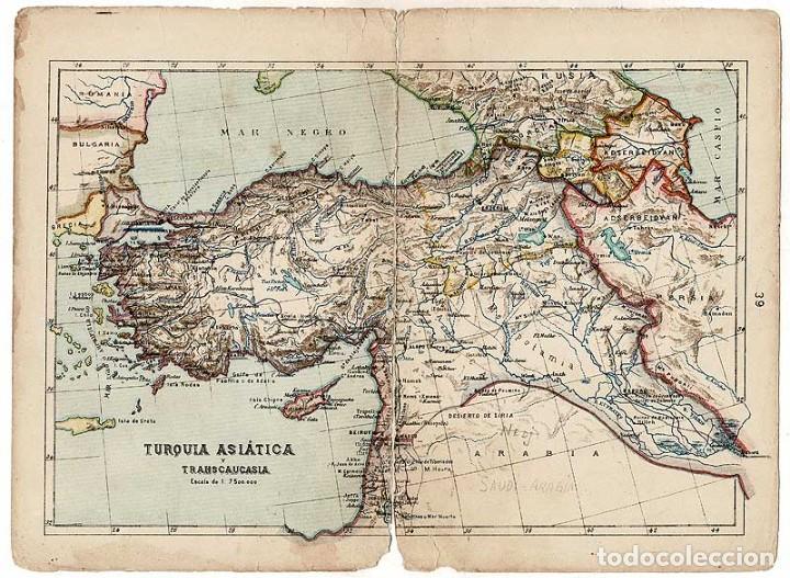 Mapas contempor&acirc;neos: Mapa antiguo de Turqu&iacute;a Asi&aacute;tica, Indochina, Persia, Afganist&aacute;n y otros. Litograf&iacute;a Vega