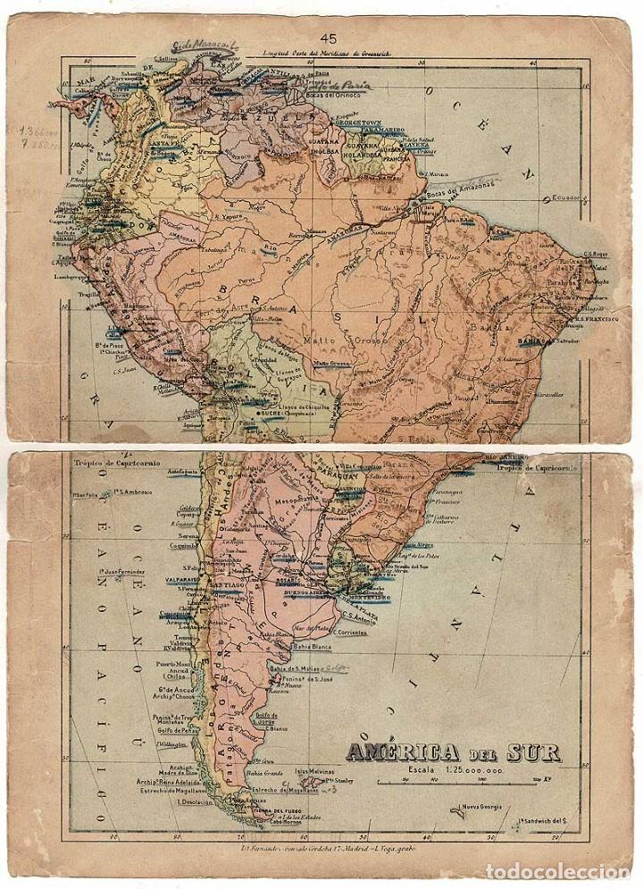 Mapas contempor&acirc;neos: Mapa antiguo de Am&eacute;rica del Sur y Ocean&iacute;a. Litograf&iacute;a Vega