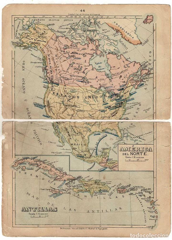 Mapas contempor&acirc;neos: Mapa antiguo de Am&eacute;rica del Norte, M&eacute;jico y Am&eacute;rica Central. Litograf&iacute;a Vega