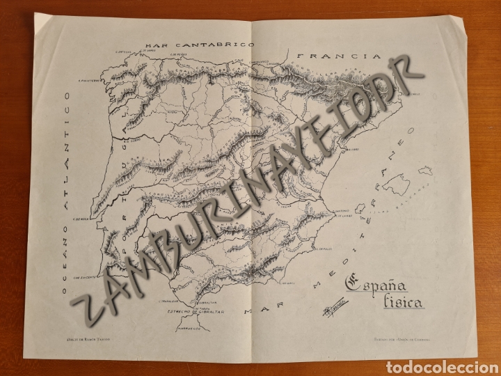 Mapas contempor&acirc;neos: Mapa Espa&ntilde;a F&iacute;sica Editado por Uni&oacute;n de Correos - Dibujo de Ram&oacute;n Tarodo