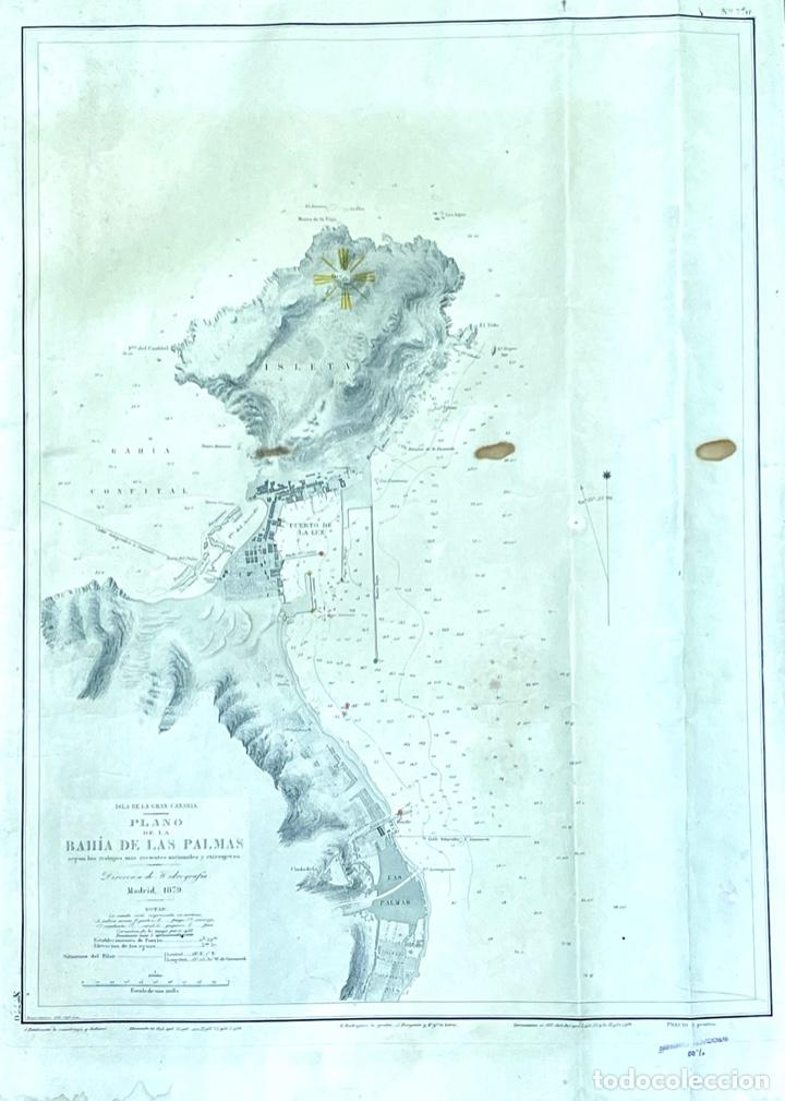 Zeitgen&ouml;ssische Karten: Plano de la Bah&iacute;a de Las Palmas de Gran Canaria del a&ntilde;o 1870, 72x53cm