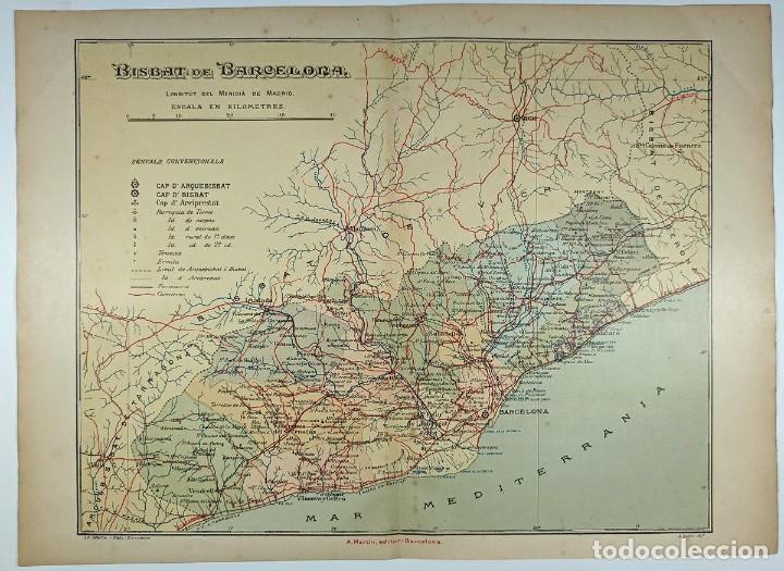 Mapas contempor&aacute;neos: 1910 MAPA OBISPADO BISBAT DE BARCELONA - Foto 1