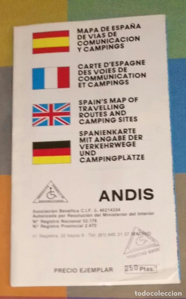 Mapas contempor&aacute;neos: Antiguo Mapa de Espa&ntilde;a de V&iacute;as de Comunicaci&oacute;n y Campings - ANDIS - 68cm x 48cm