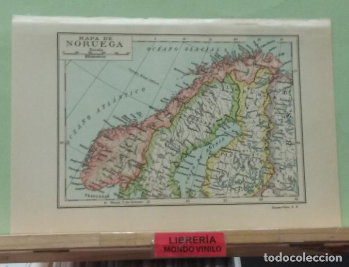 Mapas contempor&acirc;neos: L&aacute;mina. Mapa de Noruega, escala gr&aacute;fica, 16x24 cm