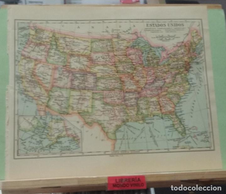 Mapas contempor&acirc;neos: L&aacute;mina. Mapa de Estados Unidos, escala gr&aacute;fica, 24x30 cm