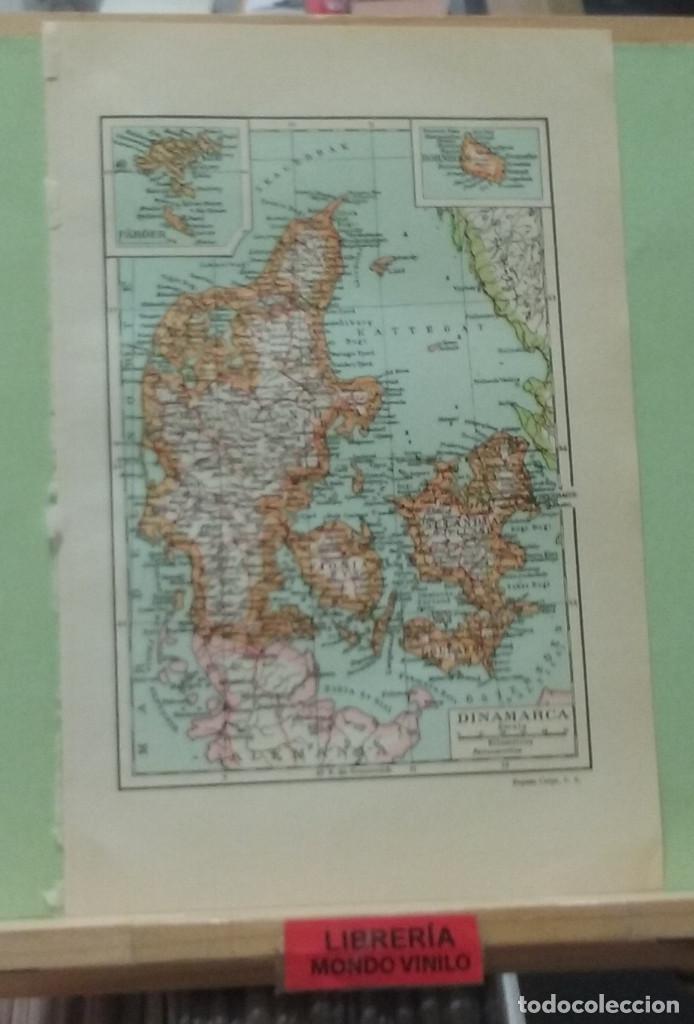Mapas contempor&acirc;neos: L&aacute;mina. Mapa de Dinamarca, escala gr&aacute;fica, 24x16 cm