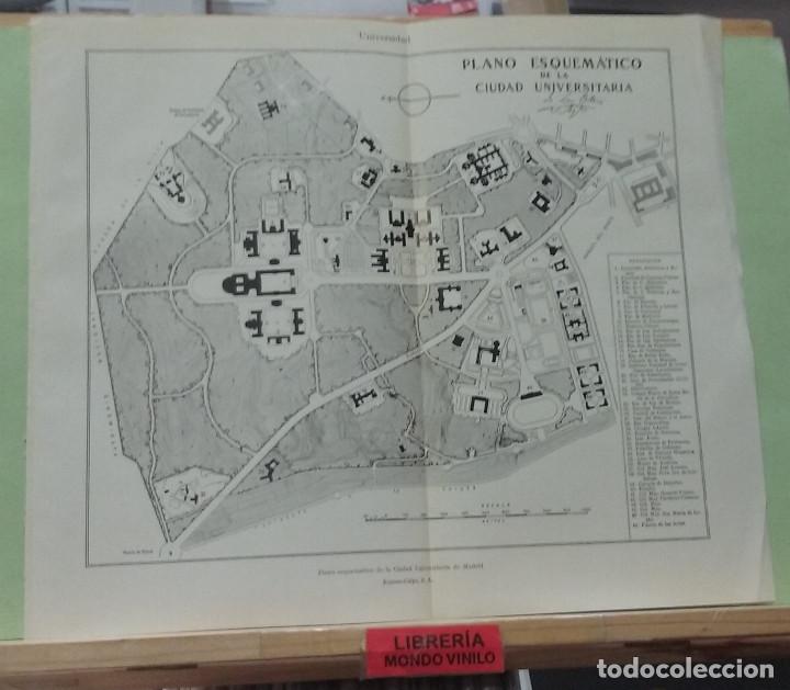 Mapas contempor&acirc;neos: L&aacute;mina. Plano esquem&aacute;tico de la Ciudad Universitaria de Madrid, escala gr&aacute;fica, 24x29 cm